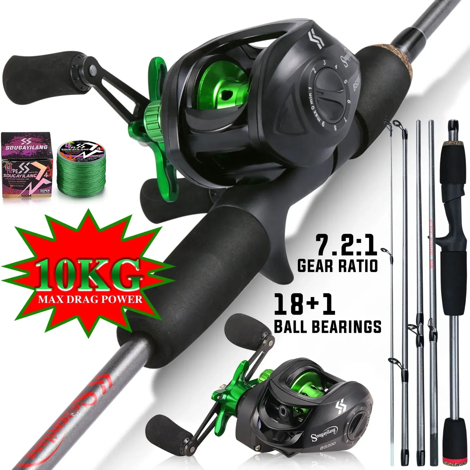 Spincast Reel - Sougayilang 낚싯대 콤보 1.7m 탄소 섬유